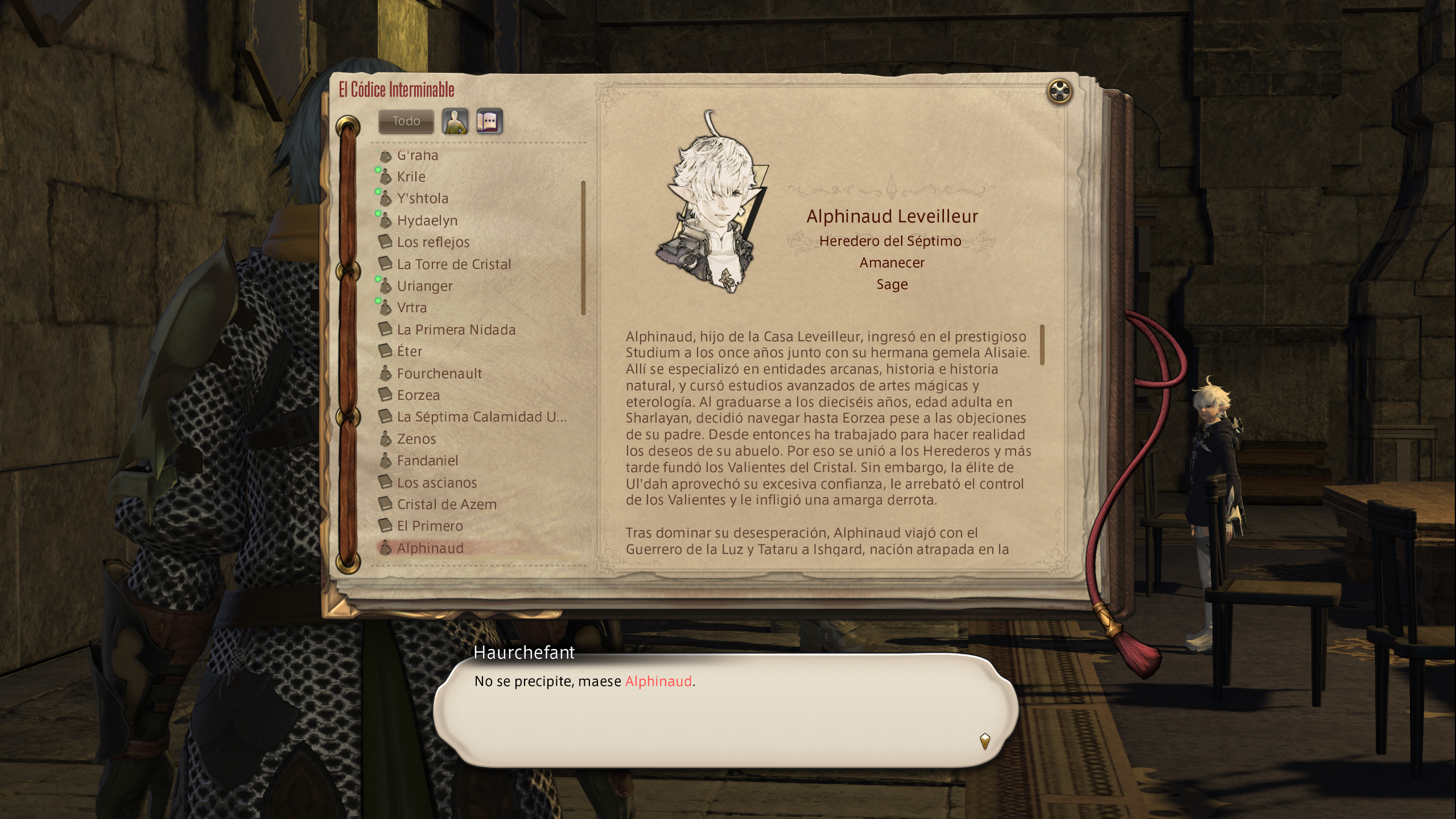 El Códice Interminable en español, con la entrada de Alphinaud